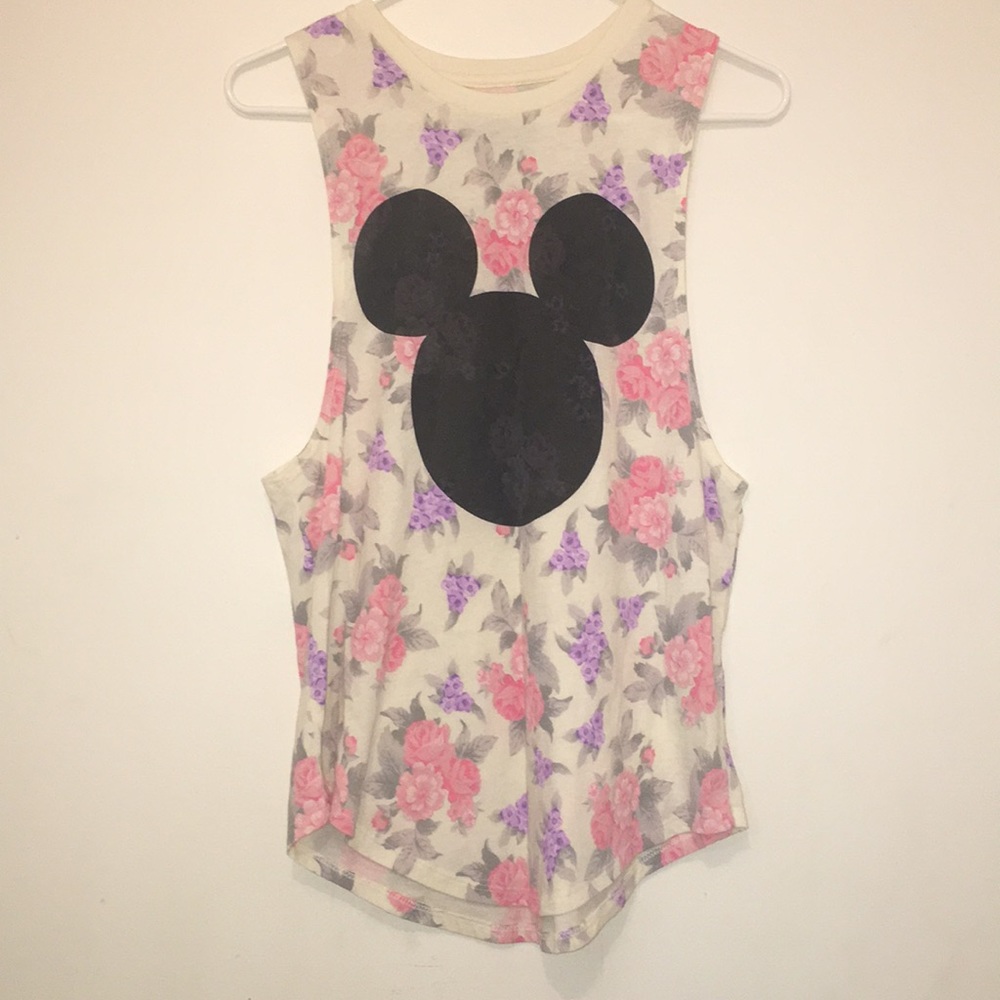 Disney Mickey Mouse Floral Sleeveless Tee ❇️🌺🎽